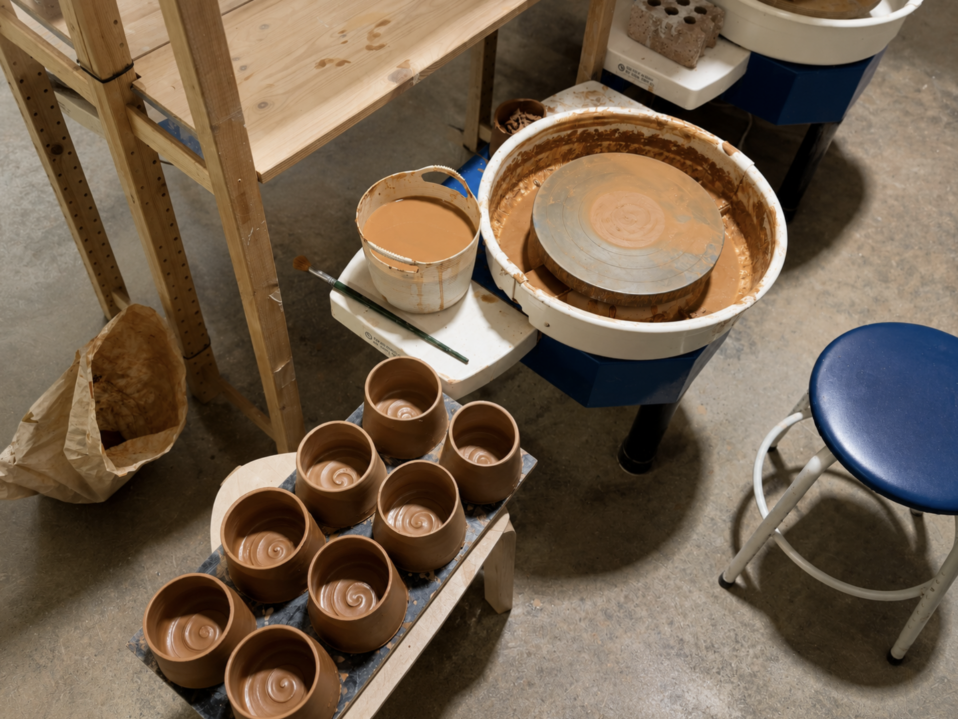Hands shaping a pot on the wheel